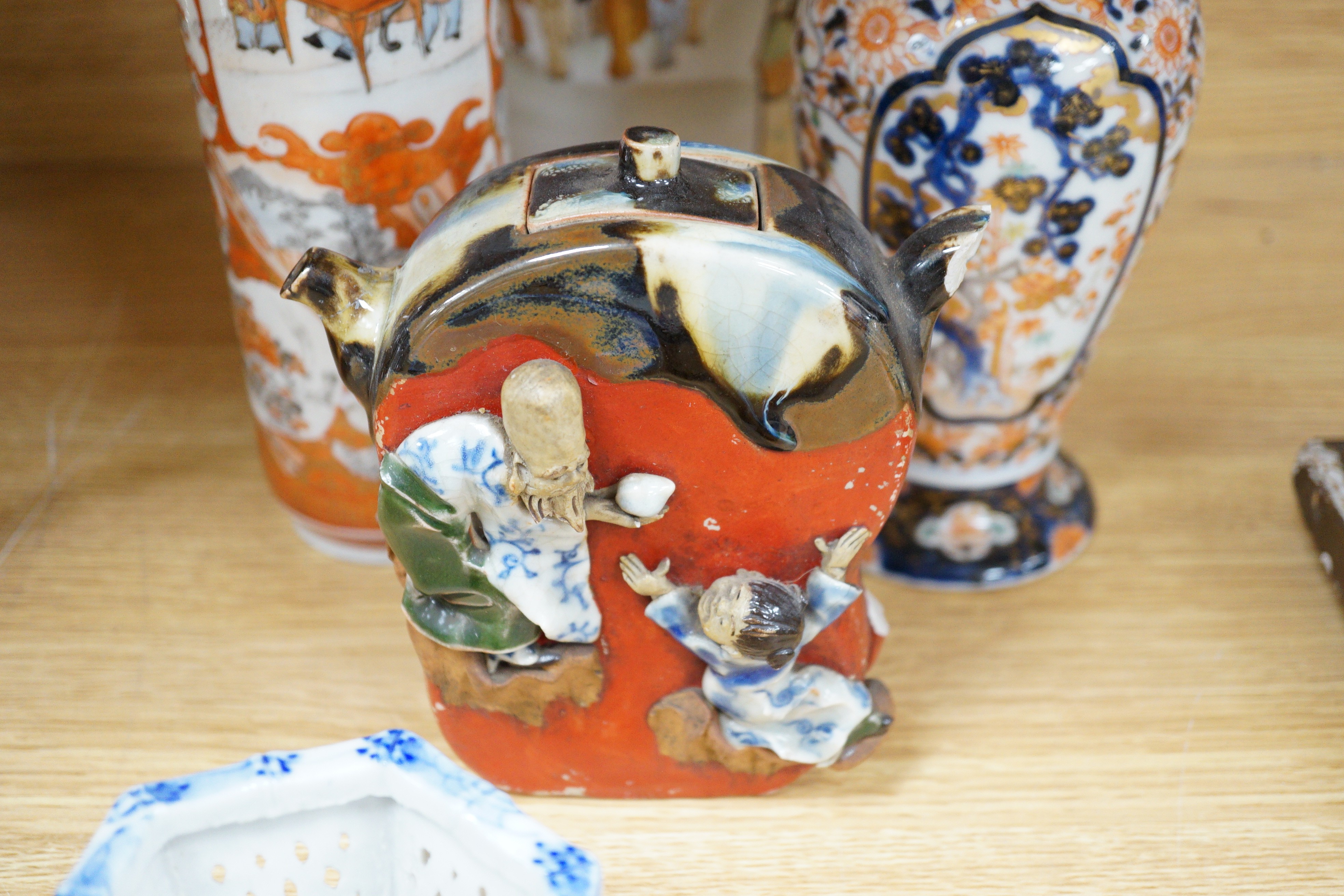 An 18th century Japanese Imari vase, and other Japanese ceramics including Kutani, Satsuma etc.